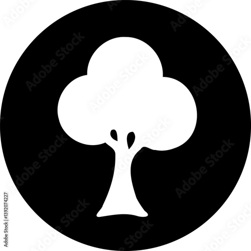 Stylized arboreal figure in a contrasting black orb creating a visual symbol
