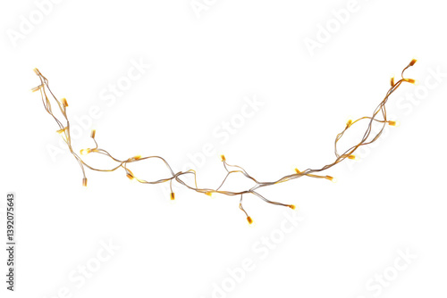 Warm gold fairy lights twinkle softly against a white wall creating a cozy and festive ambiance isolated on transparent background