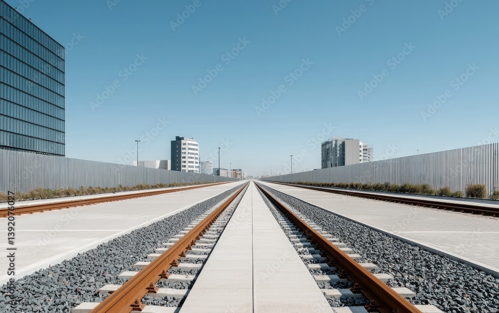 Fototapeta premium Modern City Railway Under Clear Blue Sky