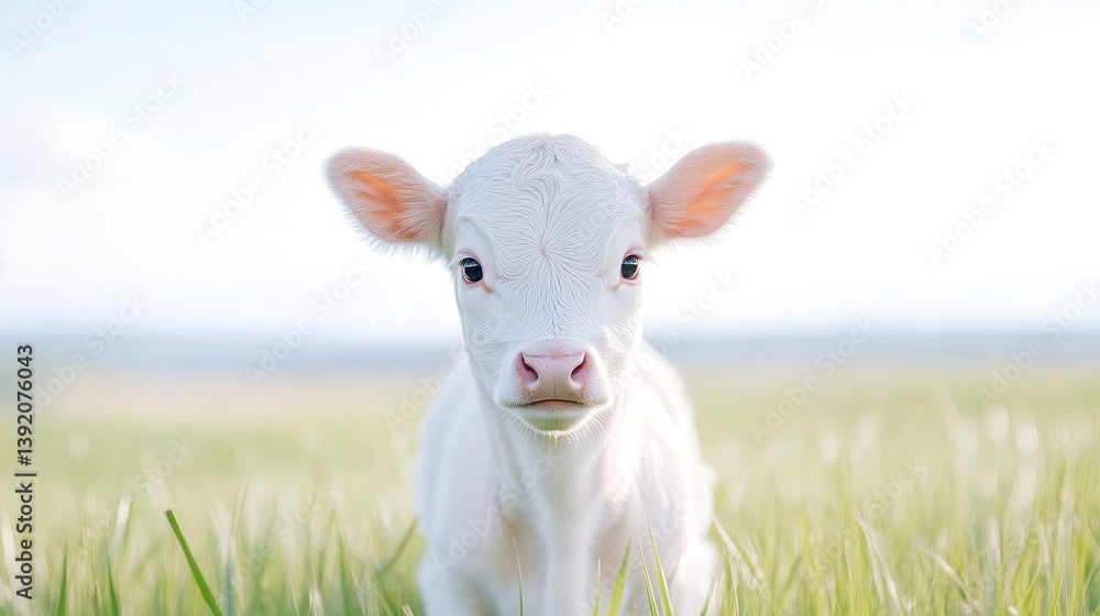 Fototapeta premium Sweet, innocent calf in a field
