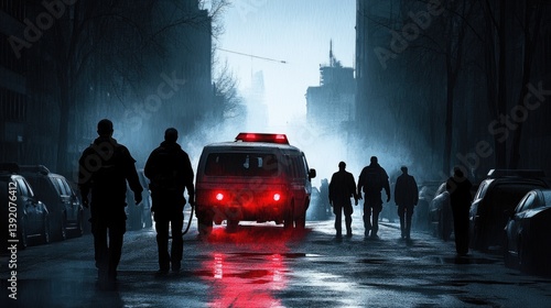 Emergency response team in a dark urban scene
