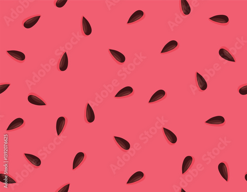 Watermelon seeds pattern. Watermelons inside seamless texture background, water melon fruit abstract wallpaper minimal design fabric textile print, cartoon neat vector illustration