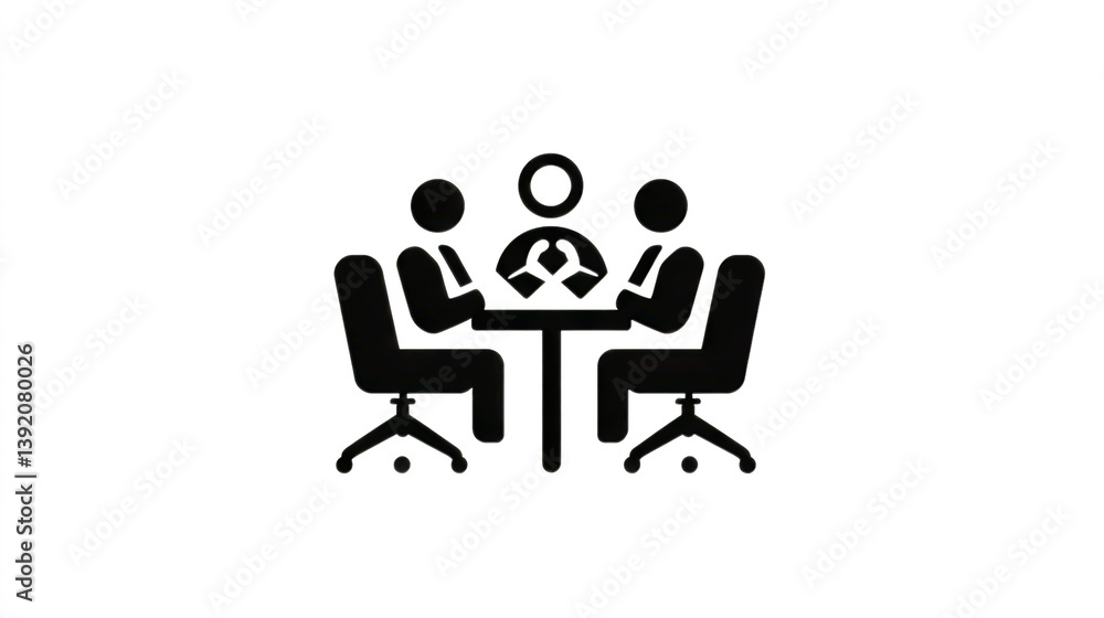 An icon depicting a business meeting with multiple people seated around a conference table, symbolizing teamwork and collaboration An icon depicting a business meeting with multiple people seated around a conference table, symbolizing teamwork and collaboration