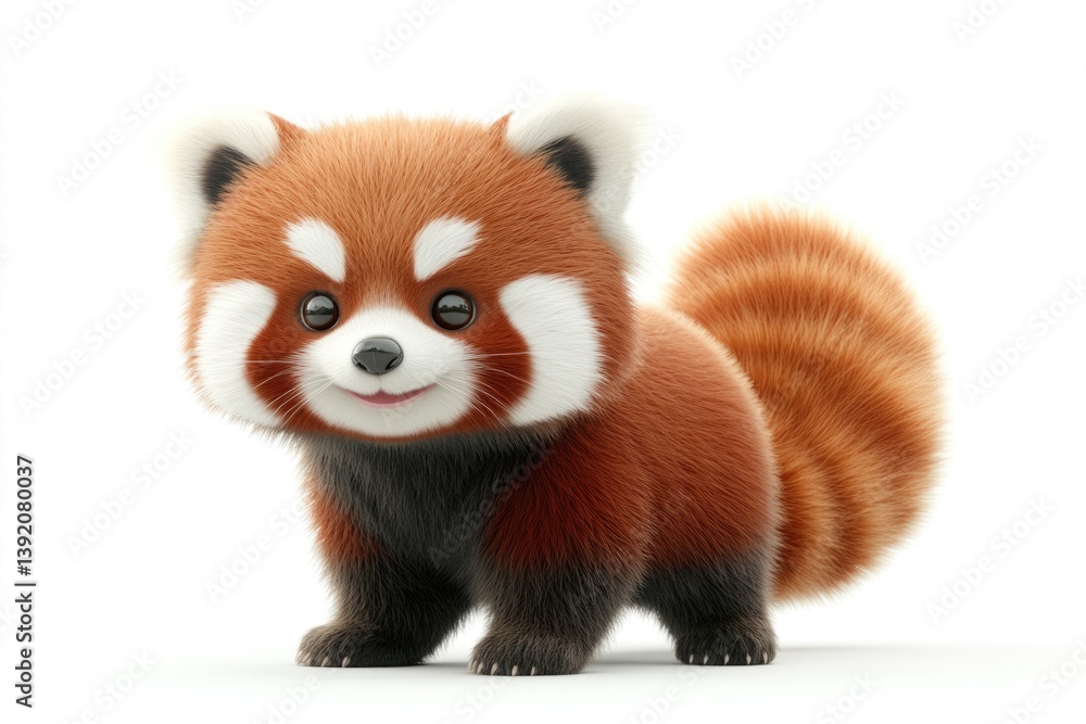 Adorable 3D rendered red panda cub, fluffy fur, standing, cute. Adorable 3D rendered red panda cub, fluffy fur, standing, cute.