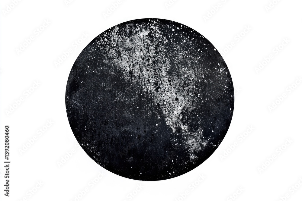 Abstract circular artwork featuring a dark background speckled with white, resembling a galaxy or cosmic scene. Abstract circular artwork featuring a dark background speckled with white, resembling a galaxy or cosmic scene.