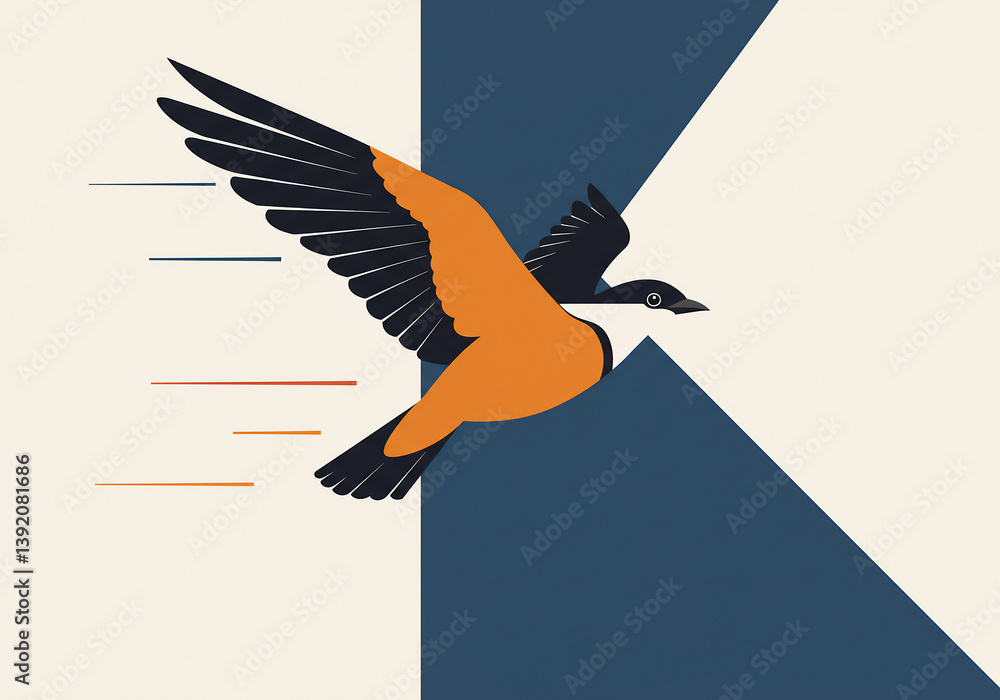 Fototapeta premium Abstract illustration of a bird in flight with geometric background design.