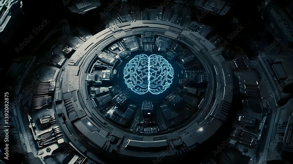 Fototapeta premium Futuristic brain scan; technology background