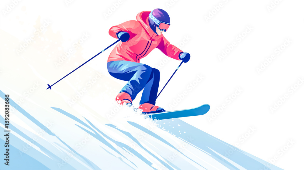 Obraz premium An icon of a skier swiftly descending a snowy mountain slope, representing winter sports, skiing, and alpine adventure