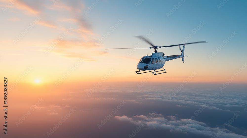 helicopter flying above clouds during beautiful sunrise, showcasing vibrant colors in sky helicopter flying above clouds during beautiful sunrise, showcasing vibrant colors in sky