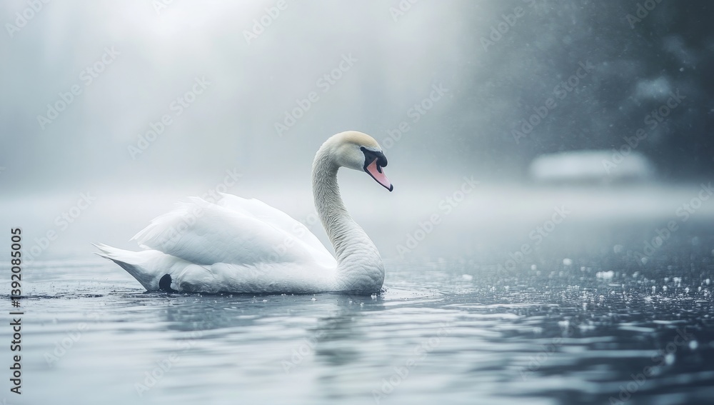 A beautiful white and grey swan swims effortlessly on calm water, displaying elegant movements as light reflects off its feathers. The scene captures nature's serenity perfectly A beautiful white and grey swan swims effortlessly on calm water, displaying elegant movements as light reflects off its feathers. The scene captures nature's serenity perfectly