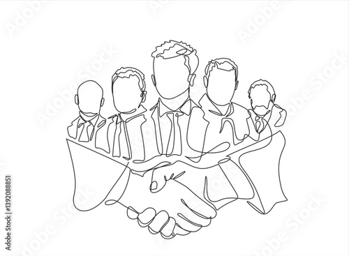 Continuous one line drawing, business partners, clients shaking hands, concluding a deal, an agreement. Business concept. Editable stroke. Doodle vector illustration