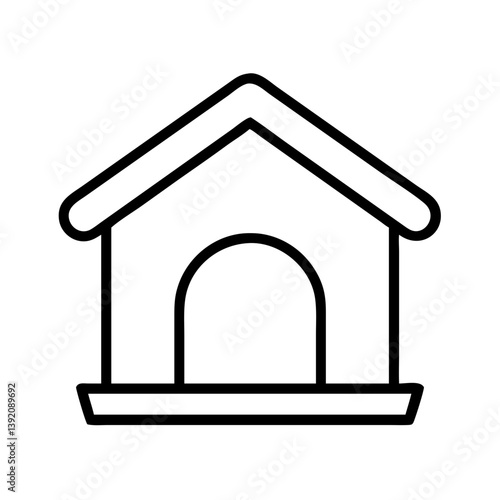 Dog house vector icon illustration, pet shelter outline drawing, kennel graphic for animal home design, simple art