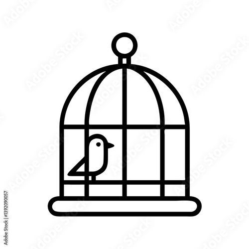 Bird in cage vector illustration pet shop logo design birdcage graphic element line art simple outline icon drawing