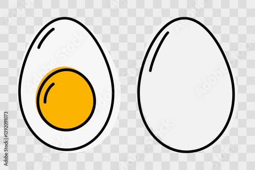 Whole and Half Hard boiled egg with yolk Linear Icon filled not along contour Minimalistic Pictogram