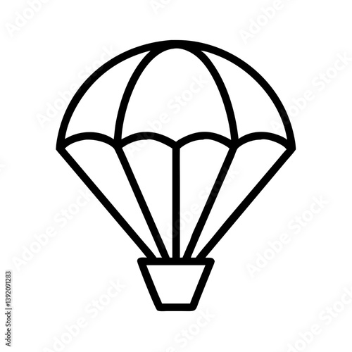 Parachute icon vector illustration, skydiving equipment and extreme sport safety gear design element concept