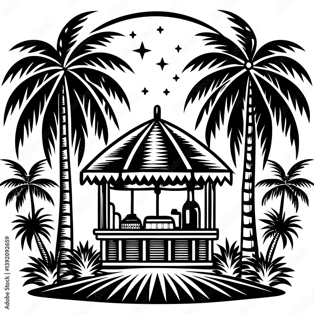 Obraz premium Tiki bar with palm trees around it