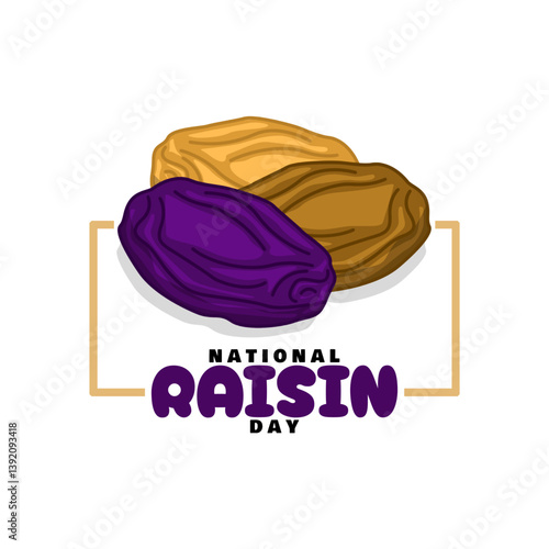 National Raisin Day to celebrate on April 30th. Three types of raisins with bold text on white background. Food event banner.