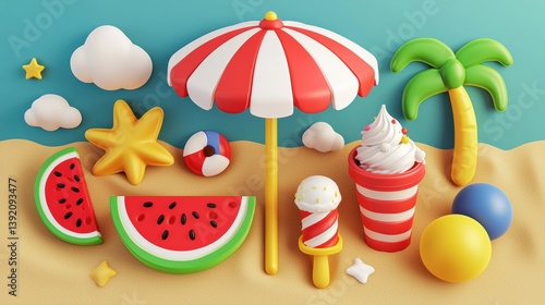Summer fun colorful beach toys and treats on sandy shore playful environment creative viewpoint