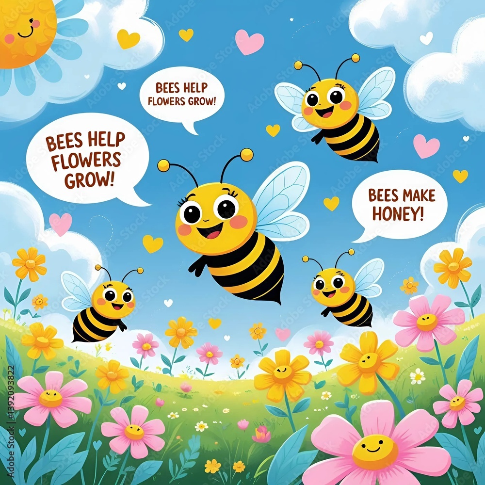 Cute Cartoon Bees Teaching Kids About Nature Cute Cartoon Bees Teaching Kids About Nature