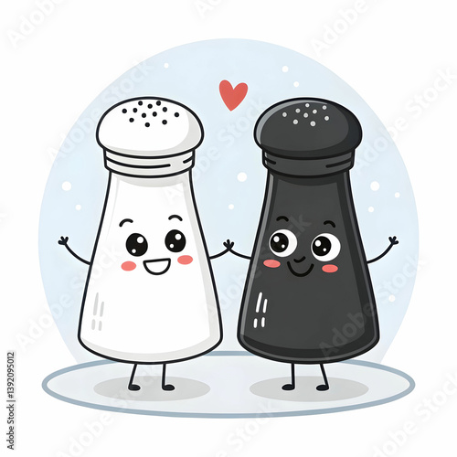 cute cartoon salt and pepper character on transparent