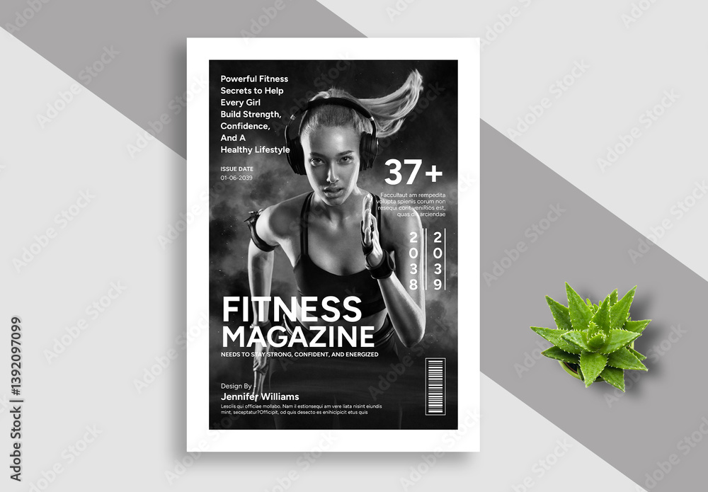 Fitness Magazine Cover Design Layout Stock Template | Adobe Stock