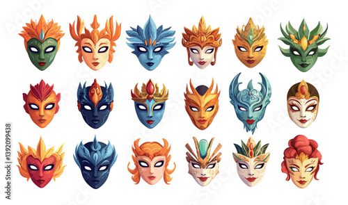 Cartoon Italian carnival masks. Traditional middle ages masquerades venetian face coverings , anonymity festival party or holiday costume accessories, isolated vector illustrations