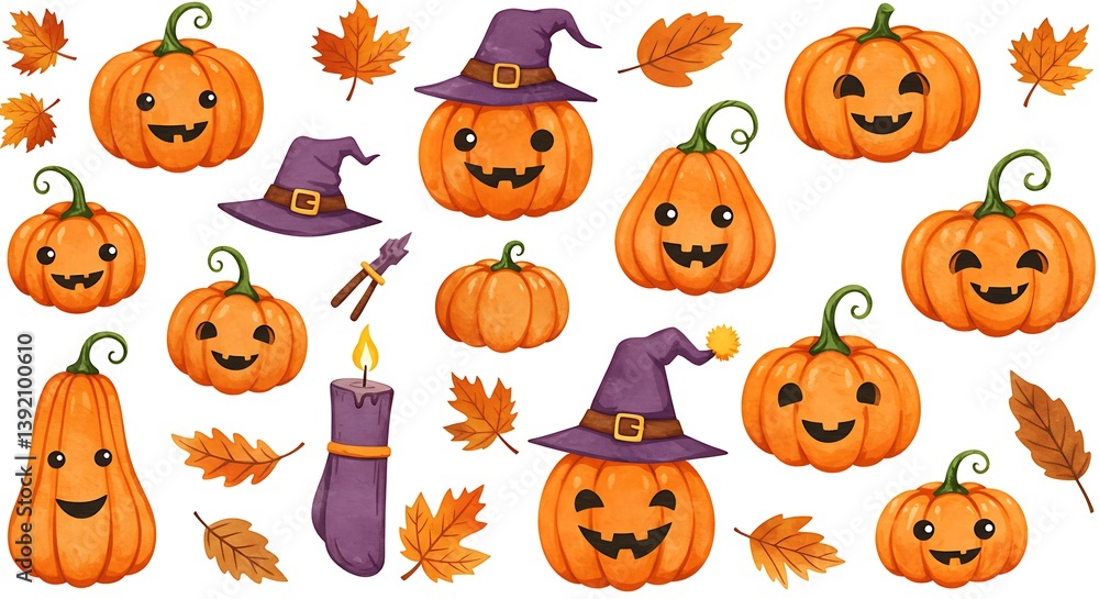 Watercolor Halloween Pumpkin Charm AI Generated Watercolor Halloween Pumpkin Charm AI Generated