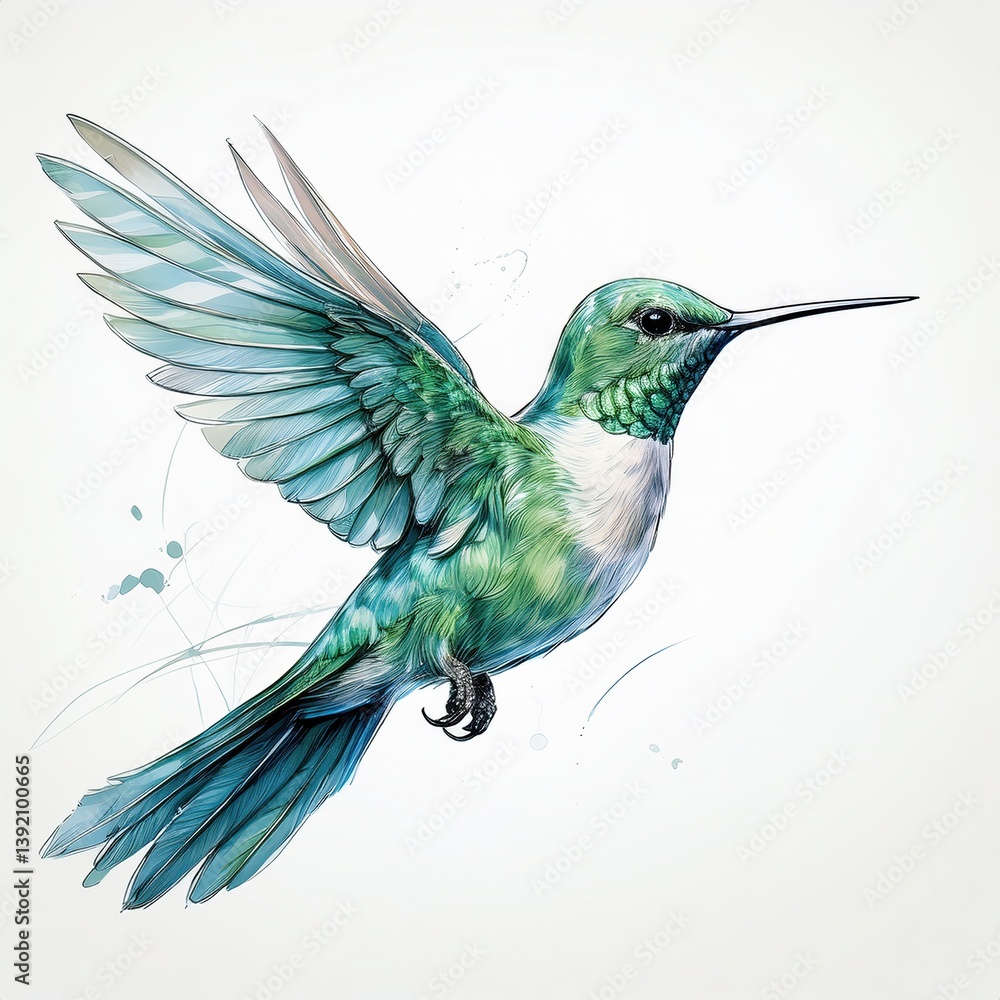 Obraz premium Aerial Hummingbird Formed by Fluid Strokes