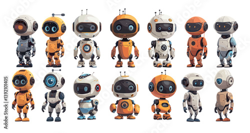 Cartoon robots. Droids mechs artificial beings golems machines, automated units techno humanoids cyborg android bots servants characters, isolated vector illustrations