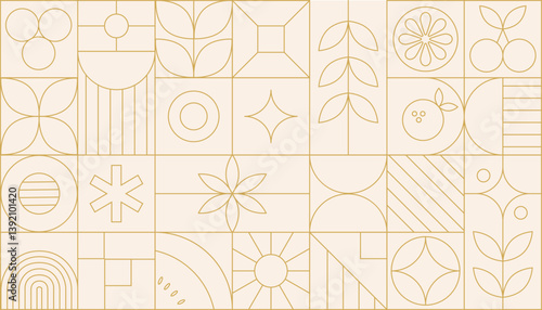 Bauhaus geometric gold line art and art deco background vector. Abstract geometric frame and elegant art nouveau with delicate. Illustration design for invitation, banner, vip, interior, decoration.