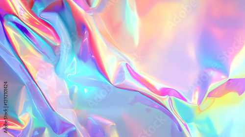 Holographic iridescent background with vibrant pastel colors, featuring fluid and glossy texture that creates dreamy and futuristic aesthetic