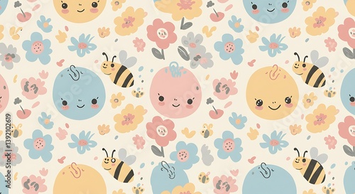 Honeycomb Harmony Blooming Joy Sweet Summer Dreams Pastel Paradise Floral Friends Forever Happy Bee Meadow Little Flower Smiles A Sunny Day's Delight Cheerful Circle Dance Smiling Berry Patch