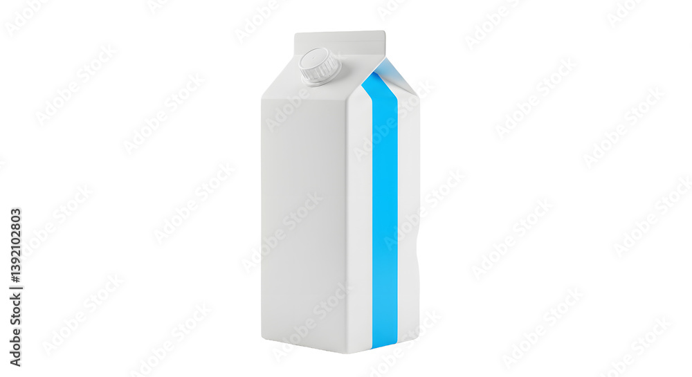 Clean White Milk Carton with a Vibrant Blue Stripe: Minimalist Product Design. Isolated transparent background Clean White Milk Carton with a Vibrant Blue Stripe: Minimalist Product Design. Isolated transparent background