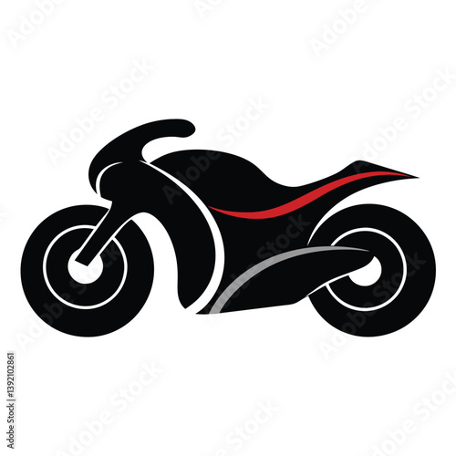 An abstract, stylized motorcycle logo design composed of elegant curved lines in black, gray, and red
