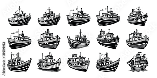 Ship silhouette vector art on the sea
