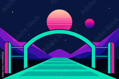 night city landscape with moon