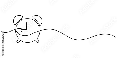 Single one line drawing alarm clock which has a picture of a cloudy crescent moon and a picture of a cloudy sun. Circadian rhythm. Biological Clock Day. Continuous line design graphic illustration. 
