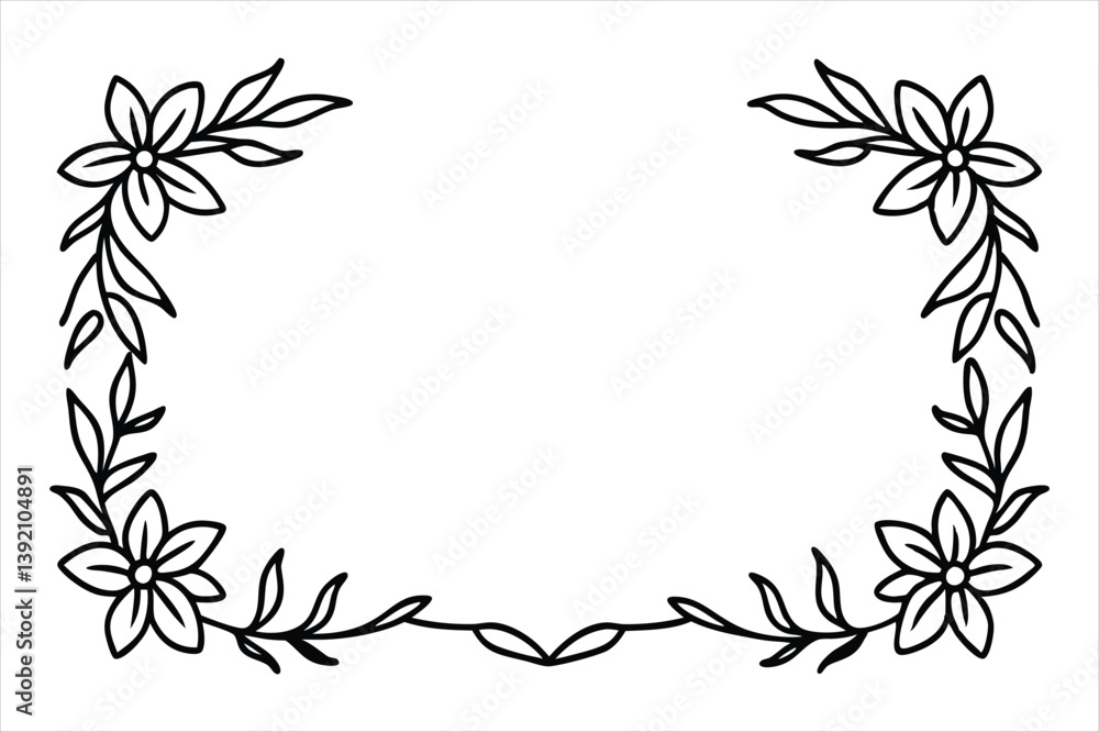 Obraz premium Floral Frame with Pink Lily and Leaf Ornament in Vintage Spring Design