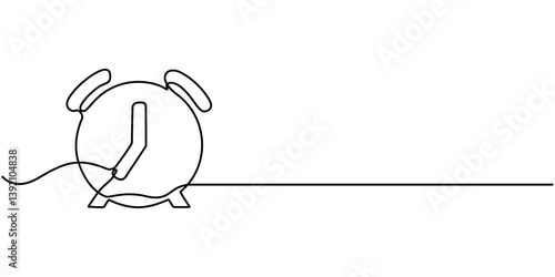 Single one line drawing alarm clock which has a picture of a cloudy crescent moon and a picture of a cloudy sun. Circadian rhythm. Biological Clock Day. Continuous line design graphic illustration. 