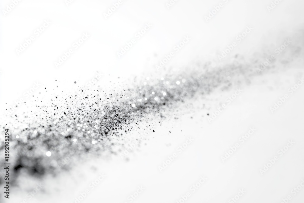 Fototapeta premium Abstract silver glitter scattered on white background, creating a sparkling, elegant design.