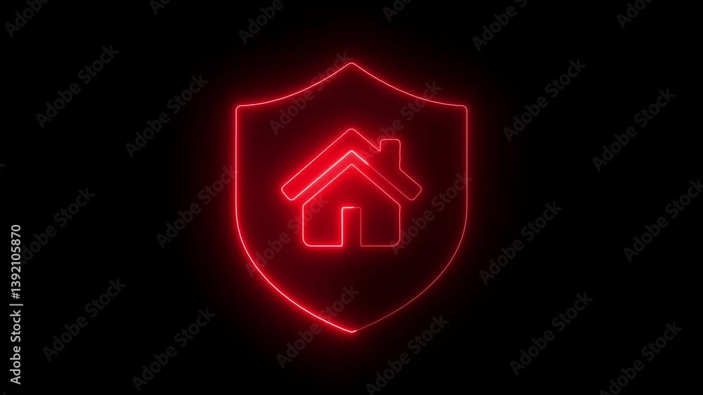 Glowing neon line House with shield icon isolated on black background. Insurance concept. Security, safety, protection, protect concept. Glowing neon line House with shield icon isolated on black background. Insurance concept. Security, safety, protection, protect concept.