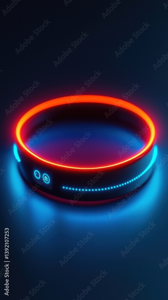 Innovative smart bracelet showcasing neon glow technology in modern setting focus on wearable devices Innovative smart bracelet showcasing neon glow technology in modern setting focus on wearable devices