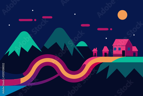 vector illustration of a night landscape