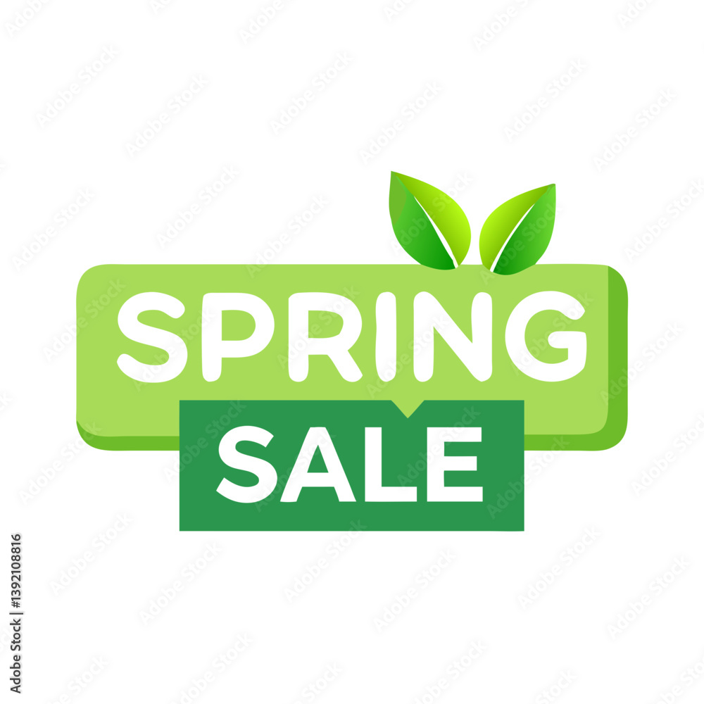 Bold spring sale badge with eco leaves on label Bold spring sale badge with eco leaves on label