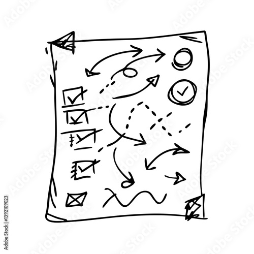 Doodle style checklist with arrows and icons