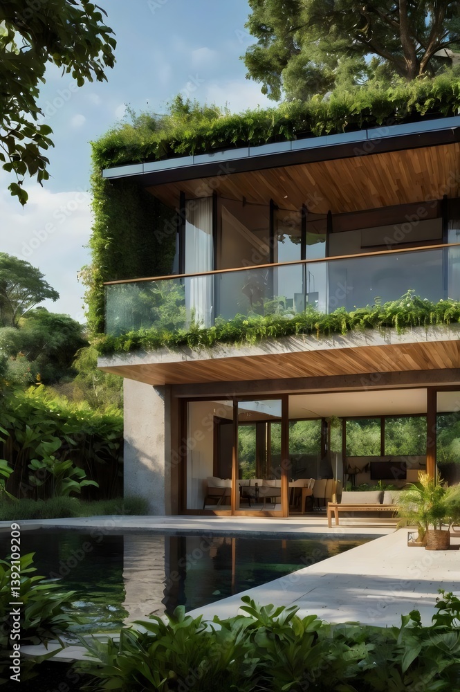 A house with a large pool and a balcony A house with a large pool and a balcony