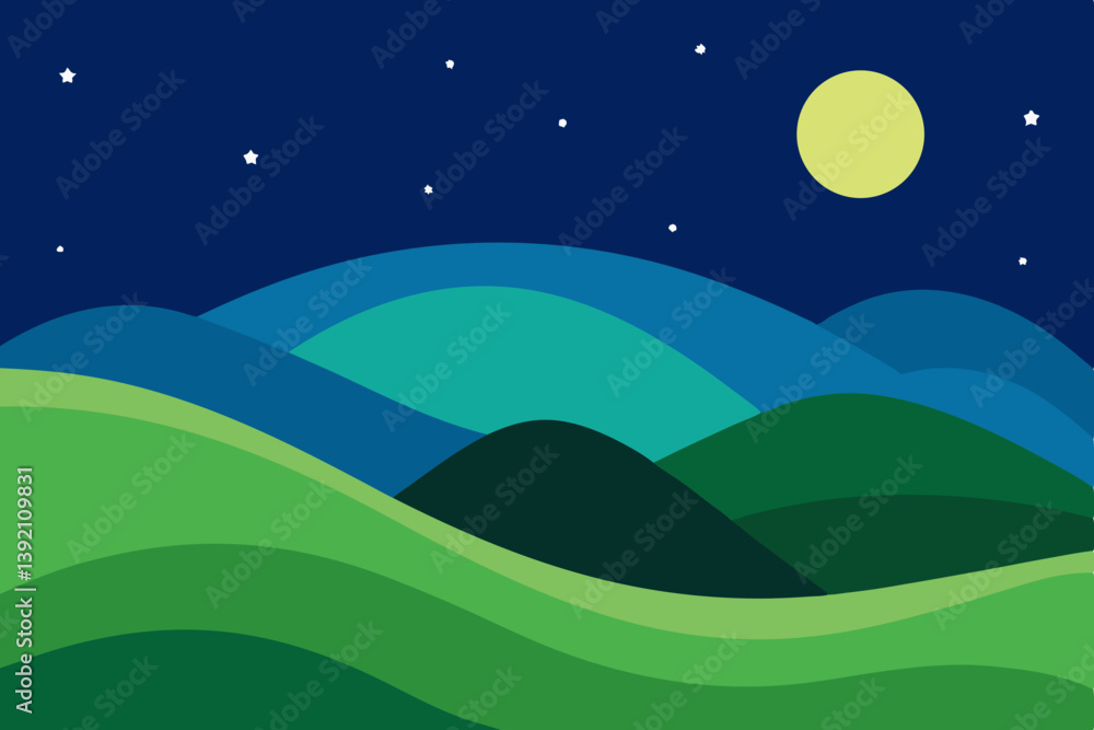 night landscape with moon and stars
