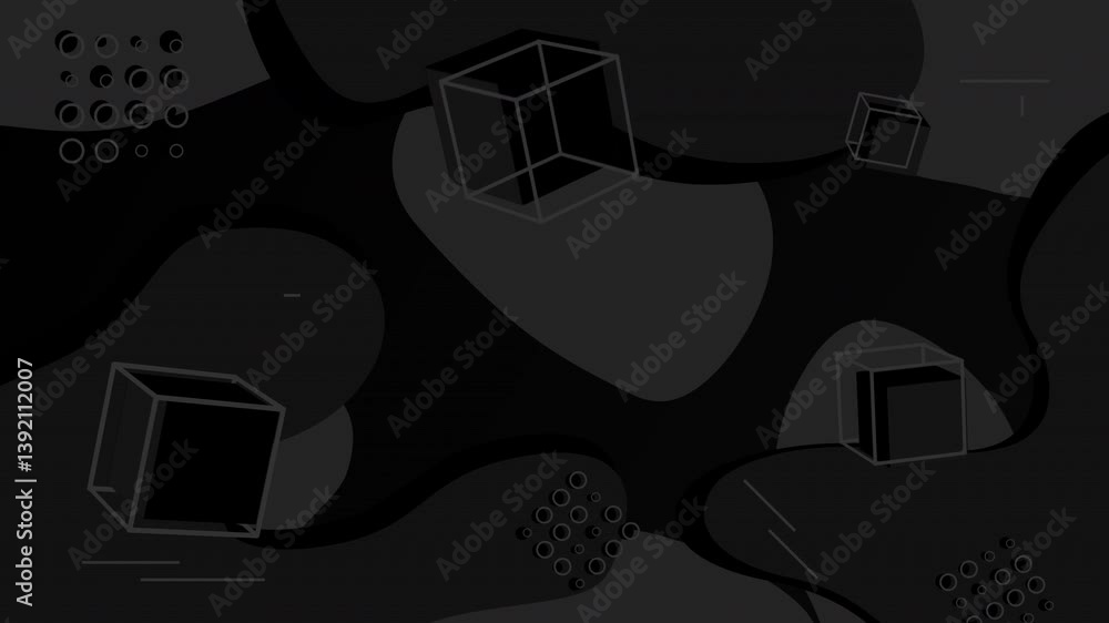 Abstract black background with floating cubes and geometric shapes 素材庫 ...