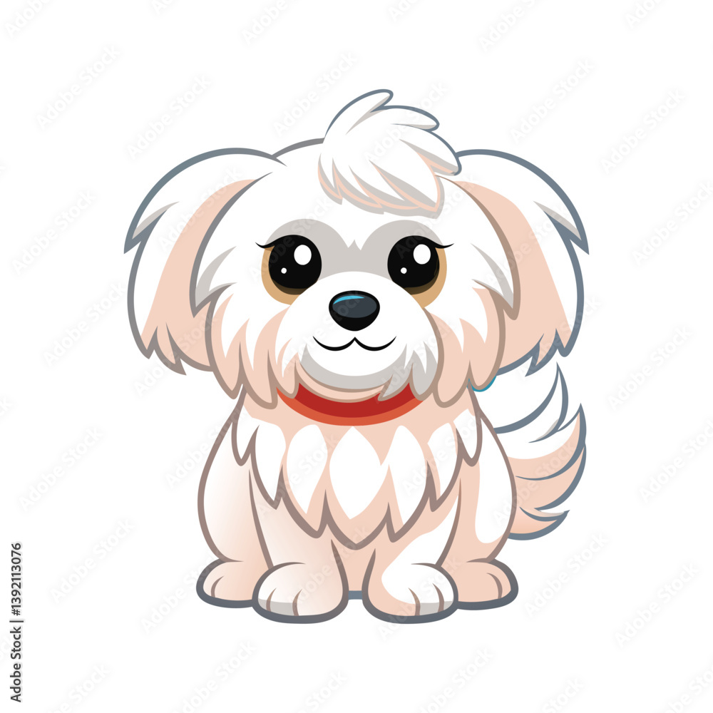 Fototapeta premium Charming maltese dog with fluffy white coat vector illustration isolated on white background