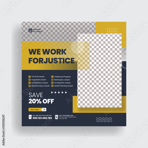 editable Social media post for law Firm service and law consultation web banner, social media square flyer or lawyer consultation template design